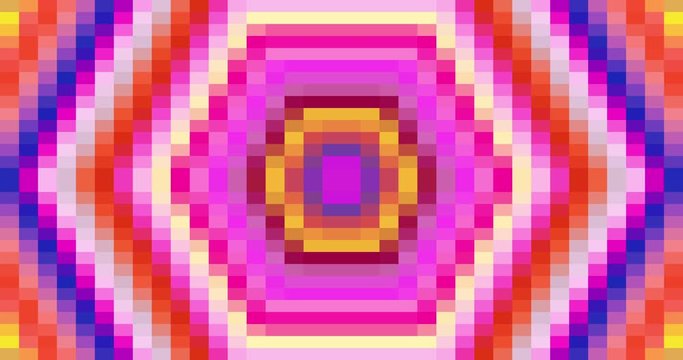 Abstract concentric geometric waves shapes in multicolor animation. Hypnotic graphic effect with fast transitions. Hexagon, Octagon wave form in fast transitions. Explosion of concentric colors