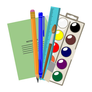 Back to school background with a set of school supplies, vector illustration.
