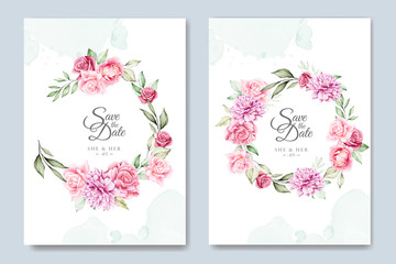 watercolor wedding invitation card with beautiful floral background template