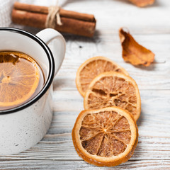 Obraz na płótnie Canvas Close-up of tea with orange