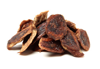Dried bananas on white background
