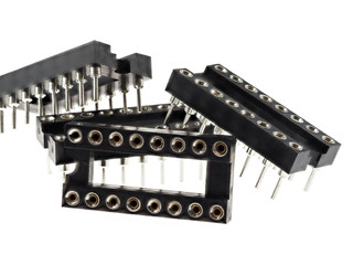 Sockets for integrated circuits, isolated on white