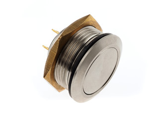 Weather and vandal-proof push button, isolated on white.