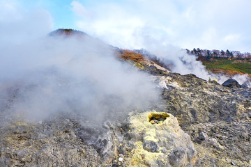 Tamagawa Hot Spring in Senboku, Akita, Japan. It is a best place for tourist to stay for therapeutic bathing for purpose of recovery convalescence.