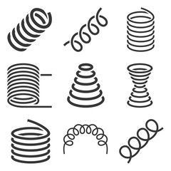 Spiral Flexible Spring Icons Set on White Background. Vector