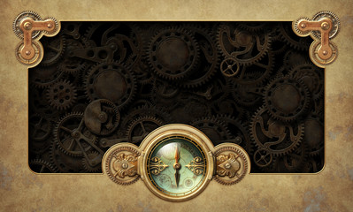 Fototapeta na wymiar Steampunk background with old compass decoration