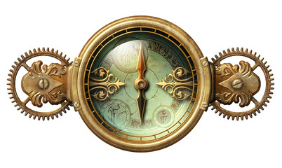 Steampunk fantasy compass illustration - obrazy, fototapety, plakaty