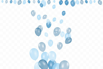 Boy's birthday. Composition of vector realistic blue balloons isolated on transparent background. Balloons isolated. For Birthday greeting cards or other designs