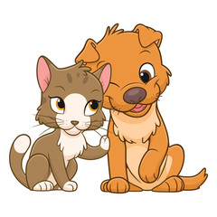 Cartoon cute cat and dog