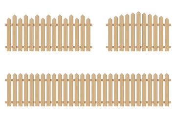 Brown wooden fence isolated on white background. Fence set.