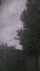 Rain drops on glass on a cloudy day