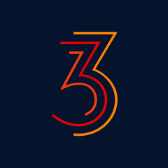 Number three / third vector font alphabet, modern dynamic flat design with brilliant colorful for your unique elements design ; logo, corporate identity, application, creative poster & more 