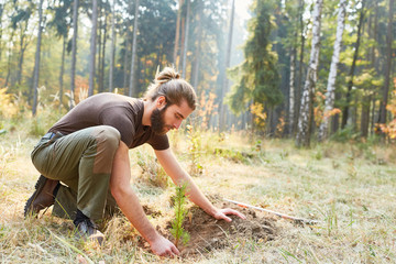 Plant foresters at the tree for reforestation - Powered by Adobe