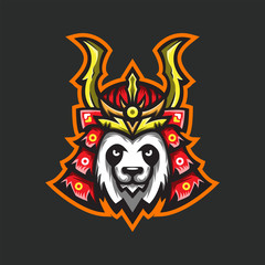 Samurai Panda Mascot Logo Concept Vector Illustration Cartoon. Suitable For Logo, Wallpaper, Banner, Background, Card, Book Illustration, T-Shirt Design, Sticker, Cover, etc