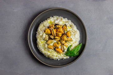 Risotto with mussels . Italian cuisine. Proper nutrition. Vegetarian food.