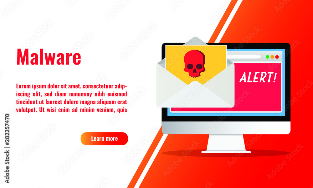 Aufkleber vector illustration of malware alert. software vulnerability. email spam. cyber security concept.