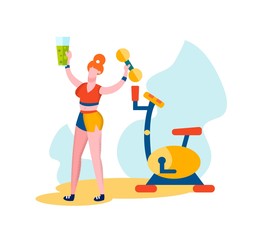 Woman Holding Dumbbell and Smoothies in Hand.