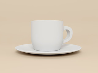 White cup and saucer. 3d render image.