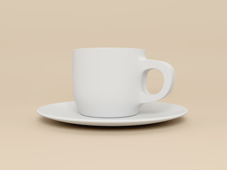 White cup and saucer. 3d render image.