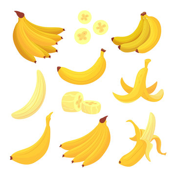 Banana fruit set, healthy tropical yellow food