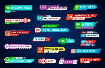 Lower third tv titles set, design for broadcasting and television
