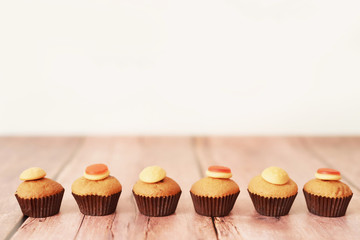 Halloween treats cupcakes on the table 