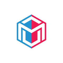 letter mv simple geometric hexagonal line logo vector