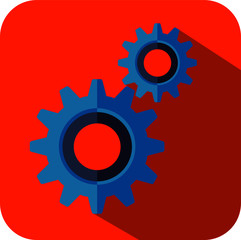 Gear and cogwheel mechanism, business cooperation metaphor, engineering industry abstract logo in flat design style isolated on red background. - Vector 