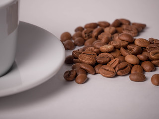 espresso cup and coffee beans