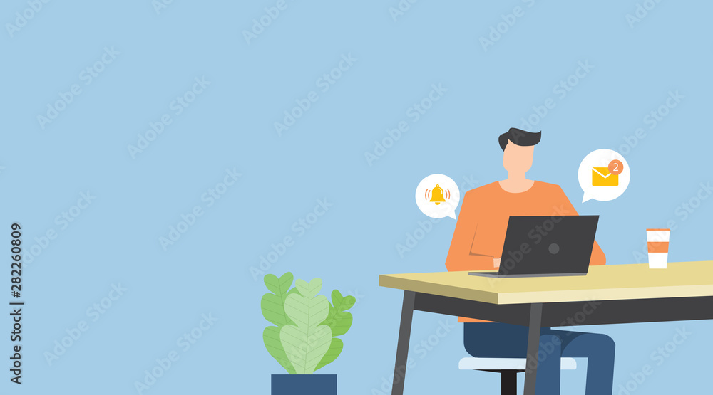 Aufkleber flat vector a man  working with notebook concept