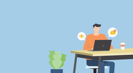 flat vector a man  working with notebook concept