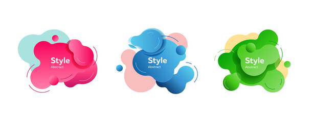 Set of bright abstract figures. Dynamical colored forms and line. Gradient banners with flowing liquid shapes. Vector illustration. Can be used for placard, webinar, presentation