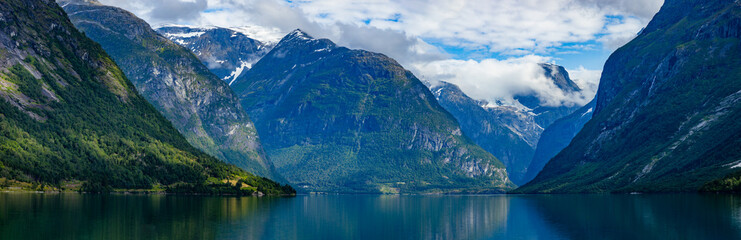 Panorama lovatnet lake Beautiful Nature Norway.