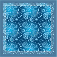 Ornate digital pattern of paisley motifs for scarf. Floral elements silhouettes. Fairytale nature style.