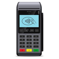 POS terminal or Payment terminal wireless realistic style vector icon concept of contactless payments for purchases in the store isolated. Mobile phone nfc or credit card cashless payment method.