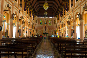 Fototapeta na wymiar Interior view of Cathedral of the Immaculate Conception in Chantaburi Thailand