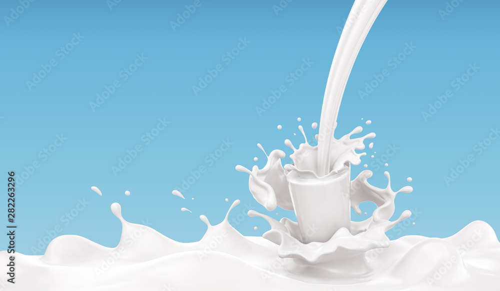 Poster white milk or yogurt splash abstract background, 3d rendering include clipping path.