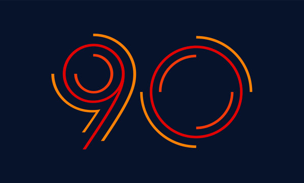 Number ninety vector font alphabet, modern dynamic flat design with brilliant colorful for your unique elements design ; logo, corporate identity, application, creative poster & more 