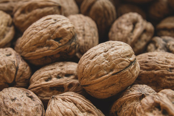 Walnuts in shell close up