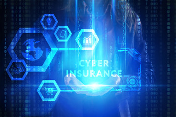 The concept of business, technology, the Internet and the network. A young entrepreneur working on a virtual screen of the future and sees the inscription: Cyber insurance