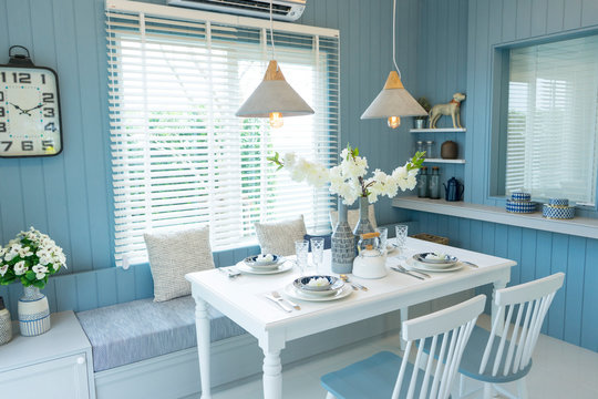 cozy beach blue dining room at home