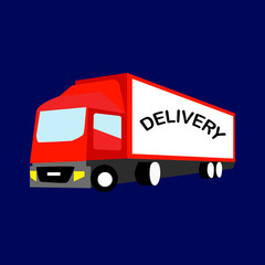 Red Delivery van isolated on deep blue background