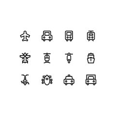 Set of transport, travel,  vehicle, shipping outline style icon - vector