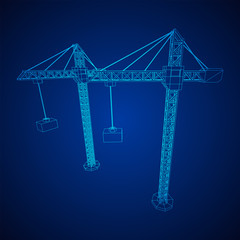 Tower construction building crane. Wireframe low poly mesh vector illustration