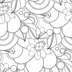 Monochrome Seamless Pattern with Floral Motifs