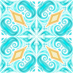 Colored Seamless Pattern with Floral Ethnic Motifs