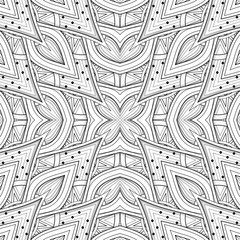 Fototapeta premium Monochrome Seamless Pattern with Floral Ethnic Motifs