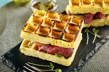 Rare Beef Waffle Sandwich