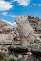 Turkey: the west terrace of Nemrut Dagi, Mount Nemrut, where in 62 BCE King Antiochus I Theos of Commagene built a tomb-sanctuary flanked by huge statues of himself and Greek, Armenian and Median gods