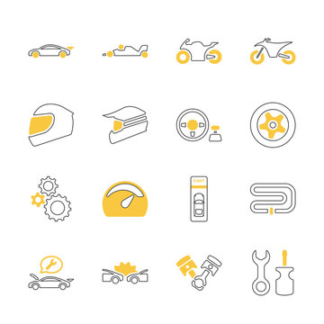 Yellow shadow design icon set of racing video game and esport concept.